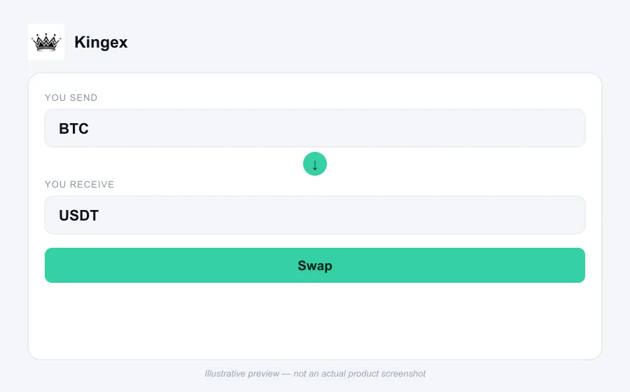 Illustrative swap flow preview for Kingex - not an actual product screenshot