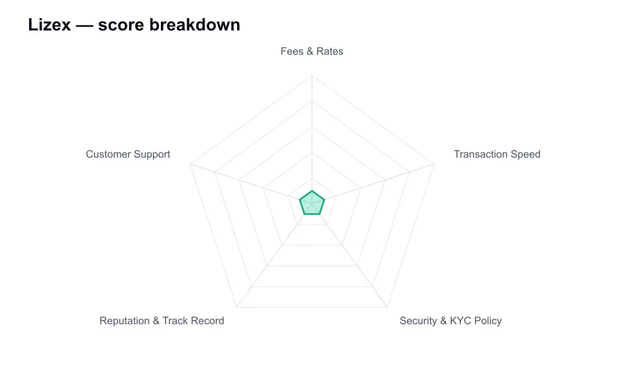 Lizex score breakdown by criterion, shown as a radar chart
