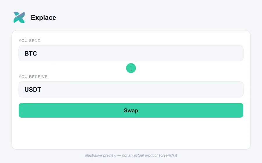 Illustrative swap flow preview for Explace - not an actual product screenshot