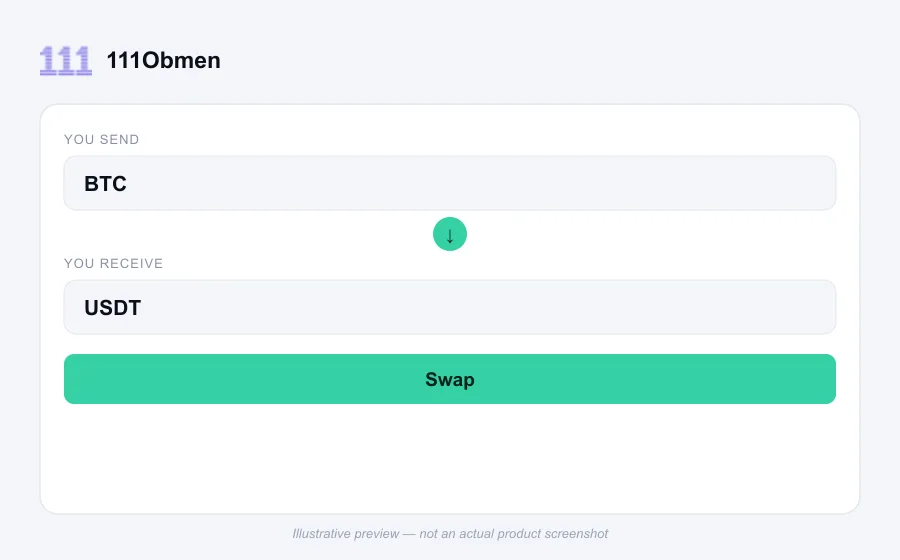 Illustrative swap flow preview for 111Obmen - not an actual product screenshot