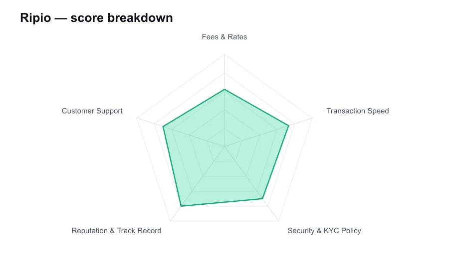 Ripio score breakdown by criterion, shown as a radar chart
