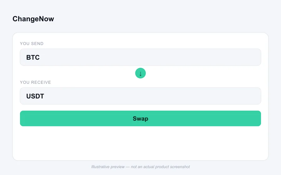 Illustrative swap flow preview for ChangeNow - not an actual product screenshot